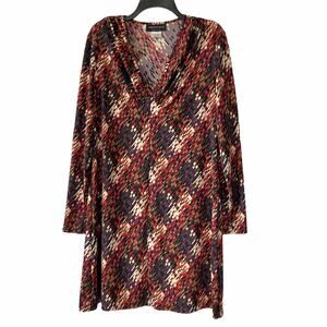 Connected Apparel Dress Women's Large Brown Red Multicolor Long Sleeve Dress